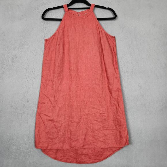 Sigrid Olsen Dress Womens Small Coral Linen Sleeveless High Neck Shift Keyhole - Picture 1 of 10